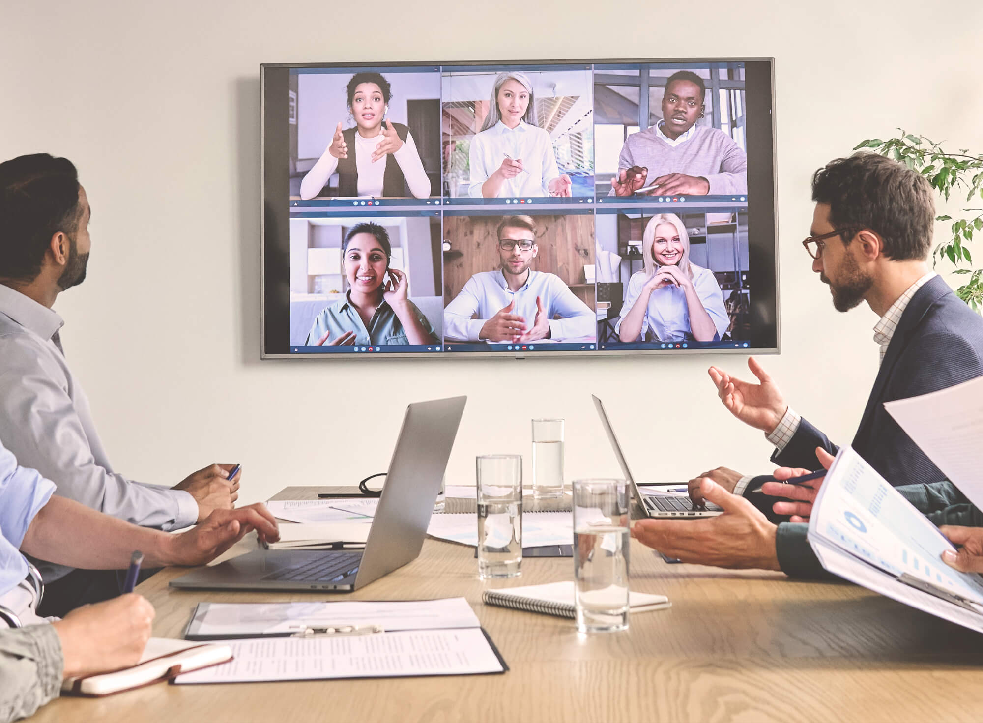 Team members on a video conference meeting